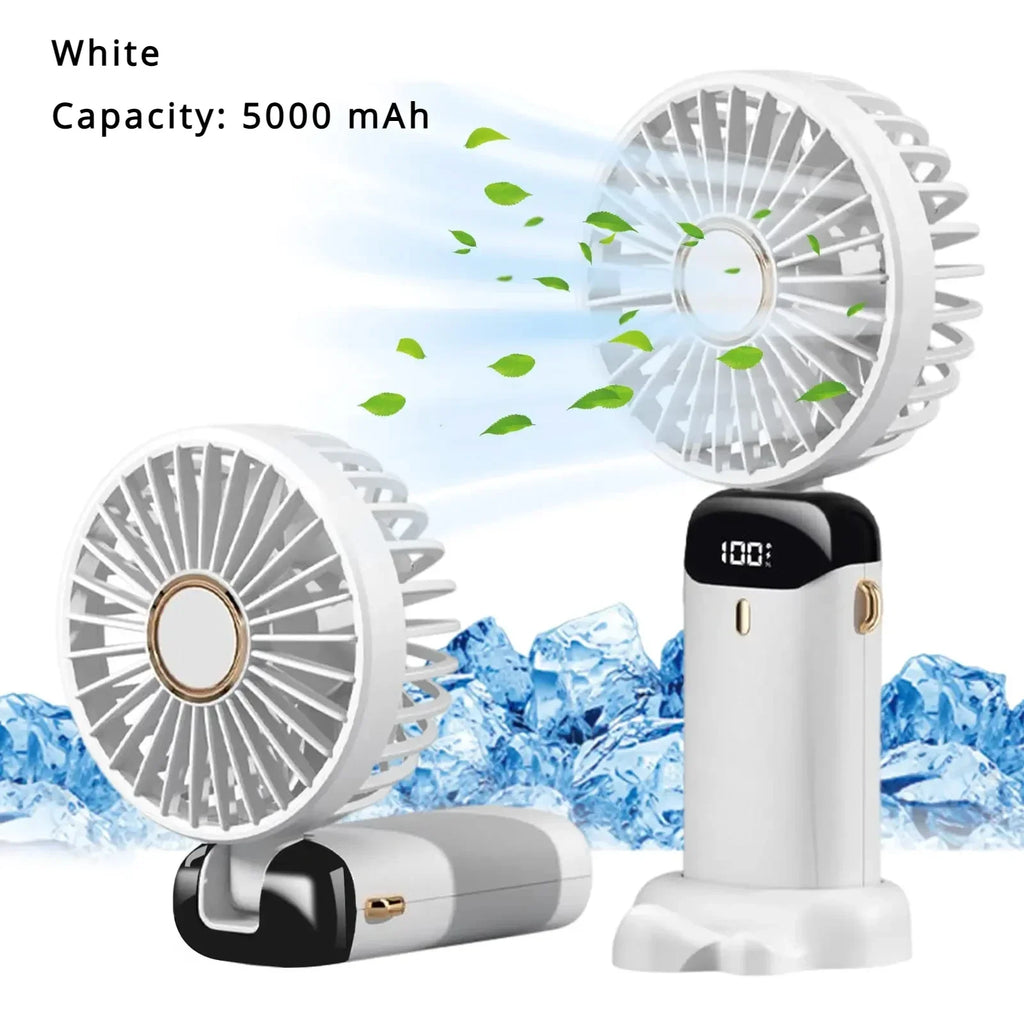5000mAh Portable Fan Rechargeable 90° Foldable 5 Speed Mini Air Conditioner Small Fan Air Cooler with LED Digital