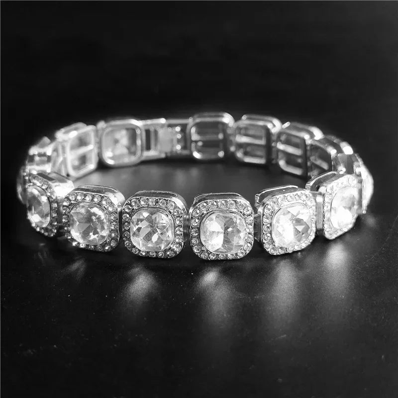 Silver Color Hip Hop Tennis Chain Bracelet 1 Row Square Cz Stone Iced Out Bling Bracelets For Men Women 18cm New Year Jewelry