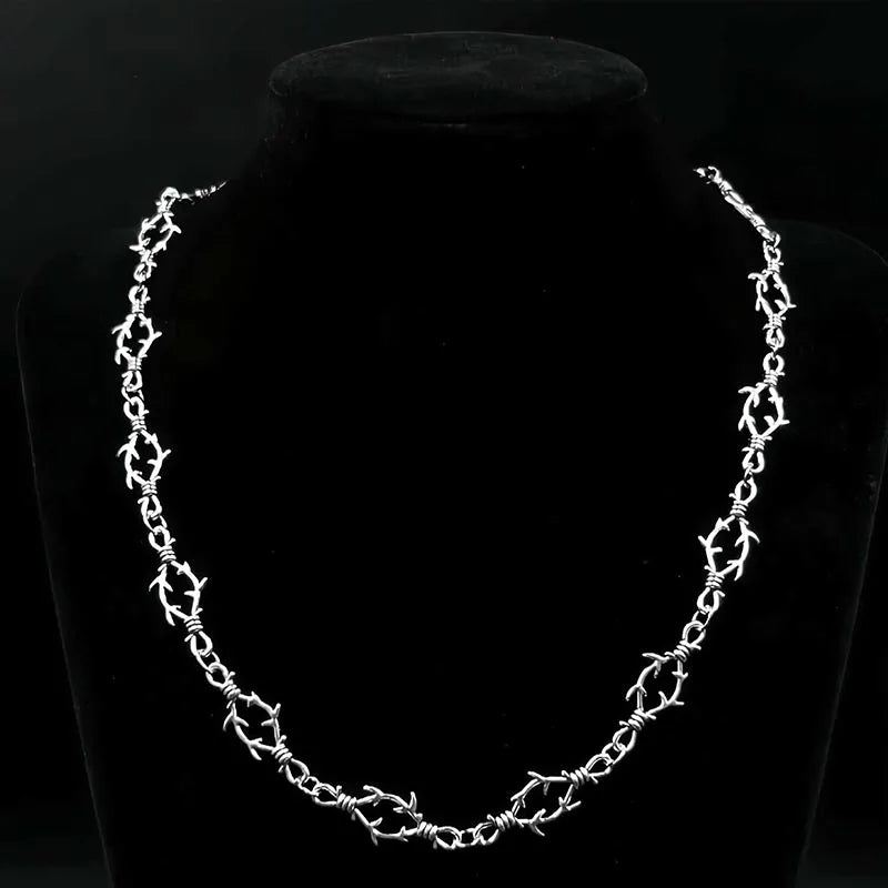 Silver Color Geometric New Barbed Wire Choker Necklace for Women Men Gothic Punk Thorn Chain Necklaces Hip Hop Y2K Jewelry Gift