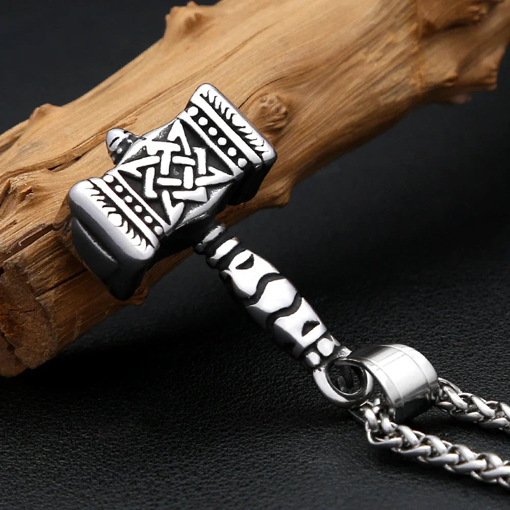 Viking Vintage Thor Hammer Pendant Stainless Steel Celtic Knot Necklace For Men Witch Knot Amulet Jewelry Gifts