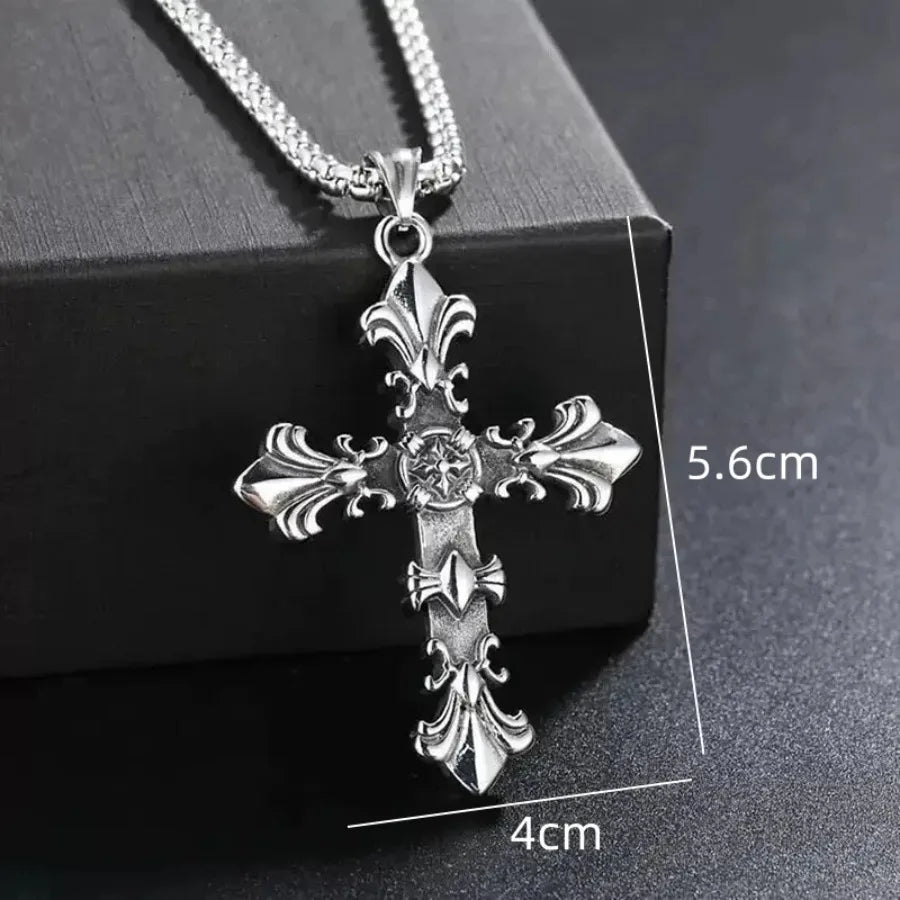 Fashion Stainless Steel Jewelry Set for Men Unisex Vintage Silver Color Cross Pendant Necklace, Bracelet Sets Punk