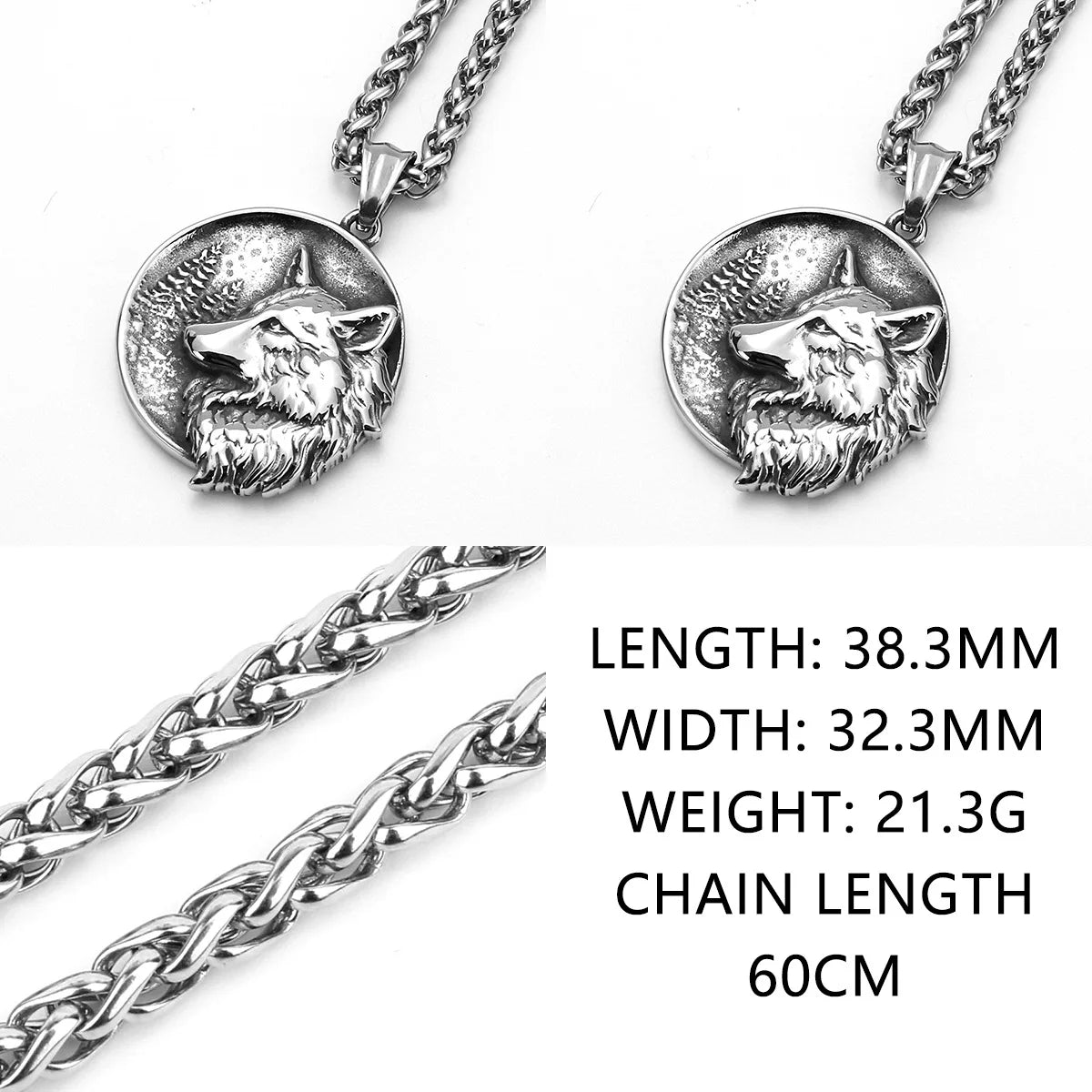 Wolf Viking Steel Pendant 316L Head Relief