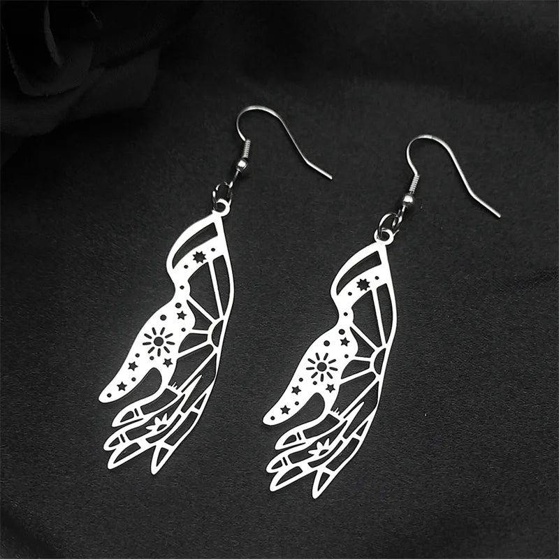 Gothic Star Silver Earrings Witchcraft Sun Palm