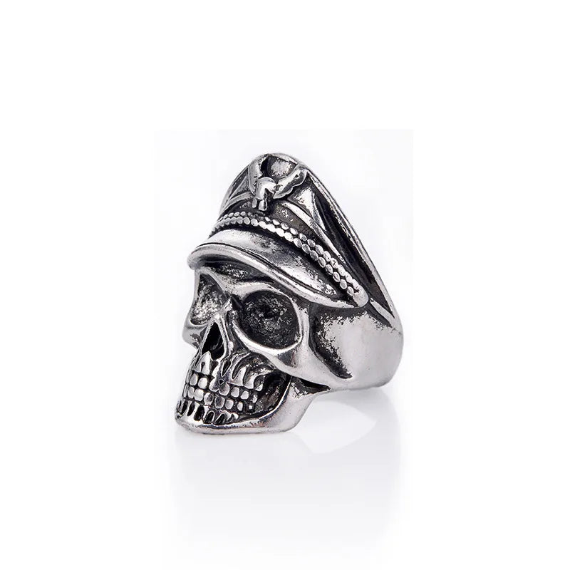 Retro Colored Navy Officer Skull Ring For Men Punk Gothic Rock Hiphop Open Ring Biker Accessories Handmade Jewelry