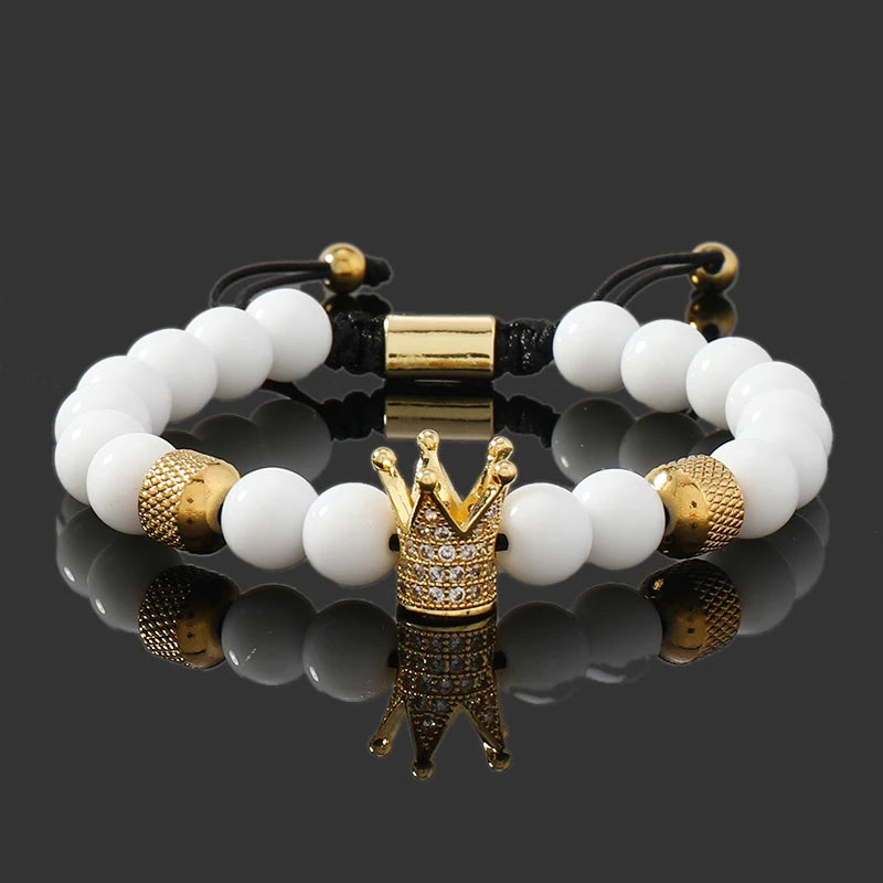 Crown, Leopard, Cross & Skull Beaded Bracelet — 8mm Adjustable