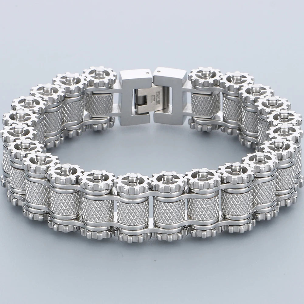 Casting Stainless Steel Man Bracelet 15MM Width Bike Motorcycle Chain Men's Bracelets & Bangles for Men 5 Color Bikers'