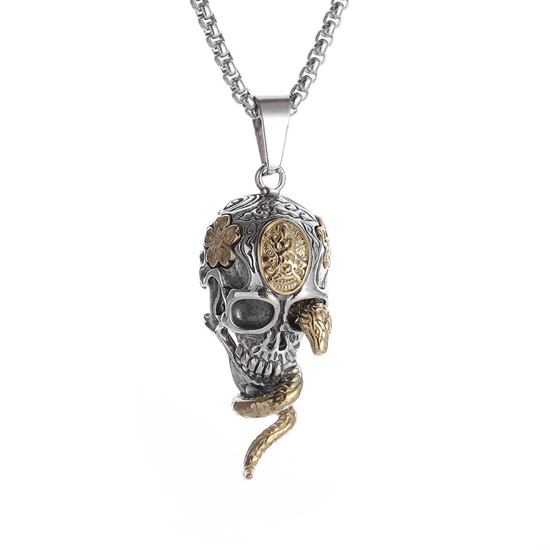 Cool Heavy Bicycle Chain Skull Motorcycles Engine Metal Pendant Jewelry Motor Biker Skull Cross Men Pendant