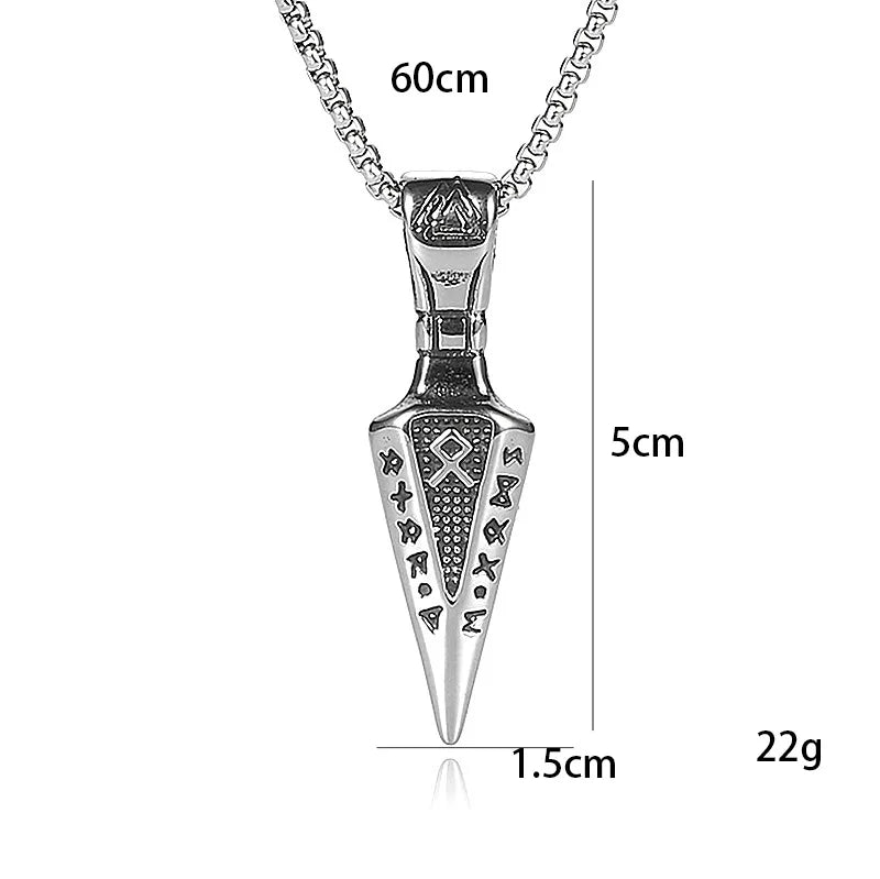 Silver Norse Rune Arrow Pendant Necklace Viking