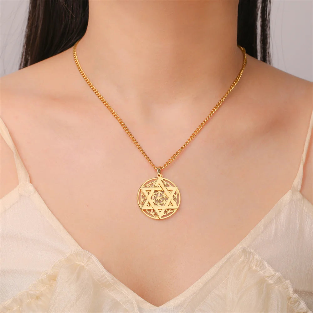 Flower of Life Star Pendant Necklace — Stainless Steel