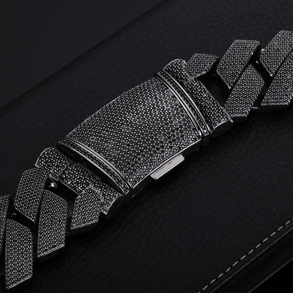 NUOYA Hip Hop Jewelry 36mm Brass CZ Ice Chain Thick Cuban Necklace Men's Pure Black Bracelet Premium Gift