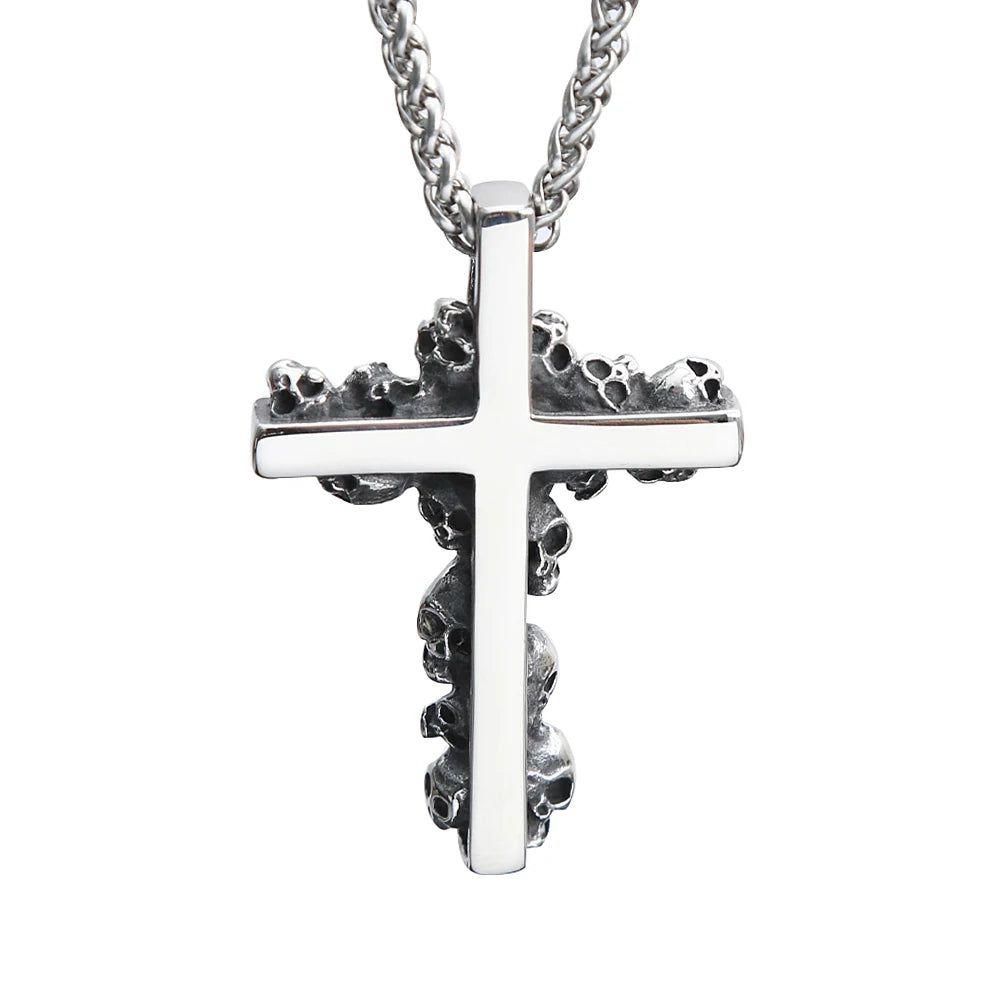 Cross Skull Pendant Necklace — Stainless Steel