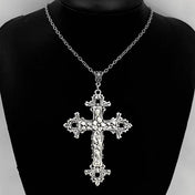 Gothic Hollow Cross Silver Statement Pendant Necklace