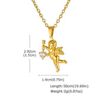 Gold Color Stainless Steel Cupid Pendant Necklace,Love CZ Bow Arrow Cupid Pendant Necklace,Pray for Beautiful Love Jewelry