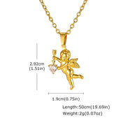 Gold Color Stainless Steel Cupid Pendant Necklace,Love CZ Bow Arrow Cupid Pendant Necklace,Pray for Beautiful Love Jewelry