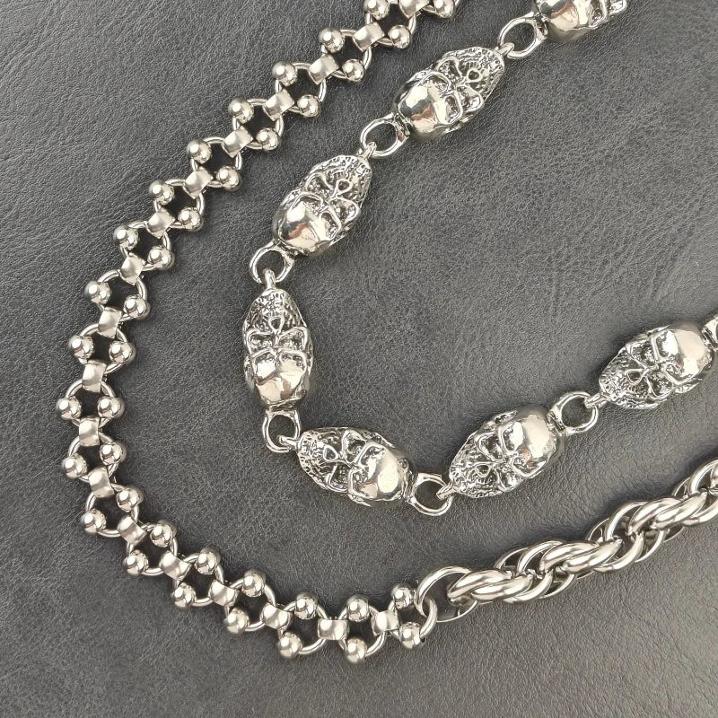 Skull Round Bead Biker Pants Chain — Stainless Steel