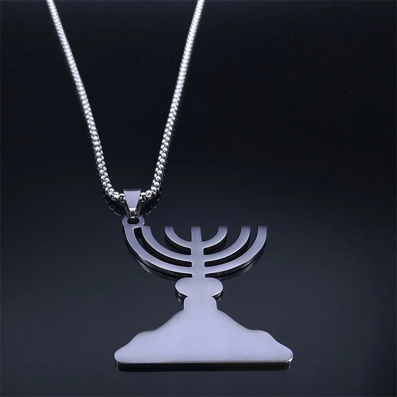 Jerusalem Menorah Pendant — Stainless Steel