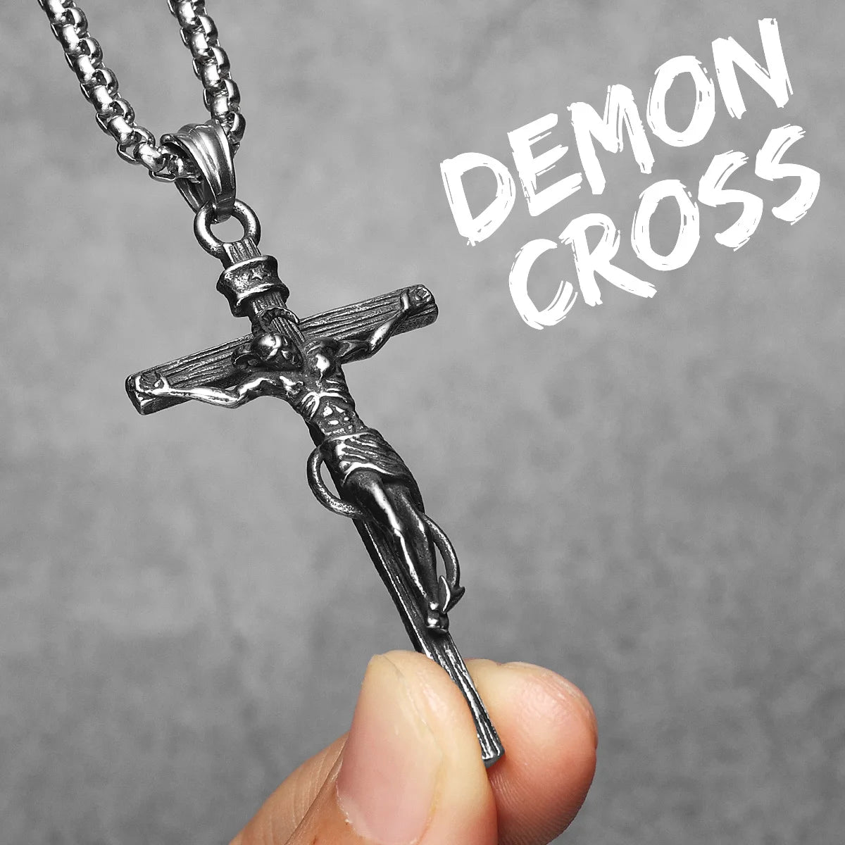 Cross Demon Pendant Necklace Stainless Steel