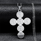 Catholic Saint Benedict Medal Stainless Steel Necklace for Women Men Gold Color Jesus Cross Chain Jewelry san benito