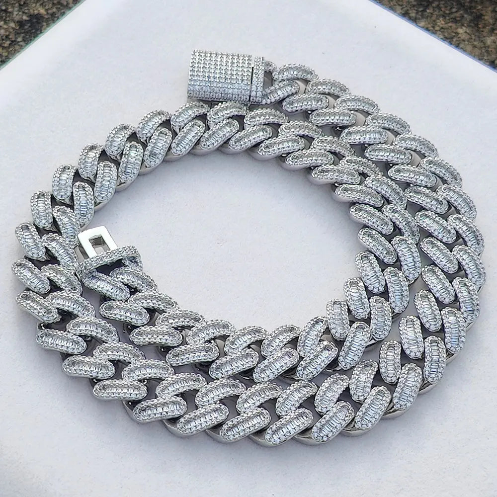 925 Silver Cuban Moissanite Chain Necklace 15MM VVS