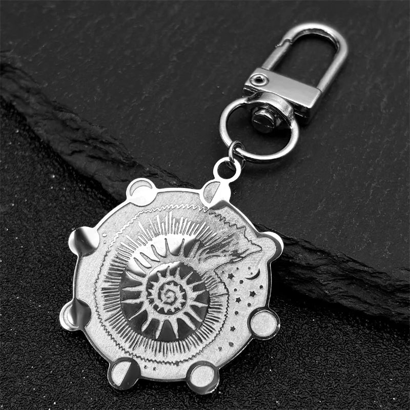 Star Key Silver Pendant Witch Snail Moon Phase