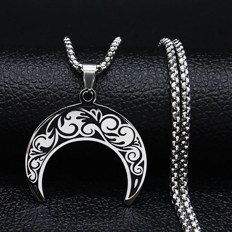 2024 Fashion Flower of Life Moon Stainless Steel Necklace for Women Silver Color Necklaces Pendants Jewelry colgantes