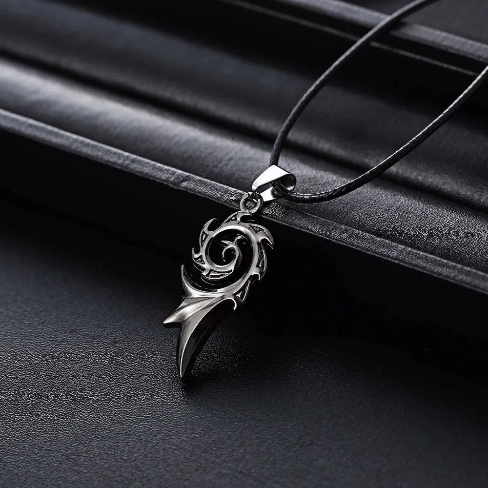 Men's Punk Dragon Flame Pendant Necklace with Cool Leather Chain Fire Phoenix Fashion Jewelry Gift Metal