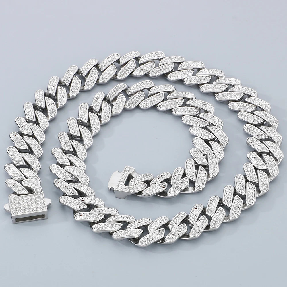 Hip Hop Rock Men's CZ Necklace & Bracelet Jewellery Set Luxury Waterproof Gold Color Stainless Steel Jewelry