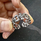 Gothic Chained Crosses Adjustable Open Ring — Silver-Tone