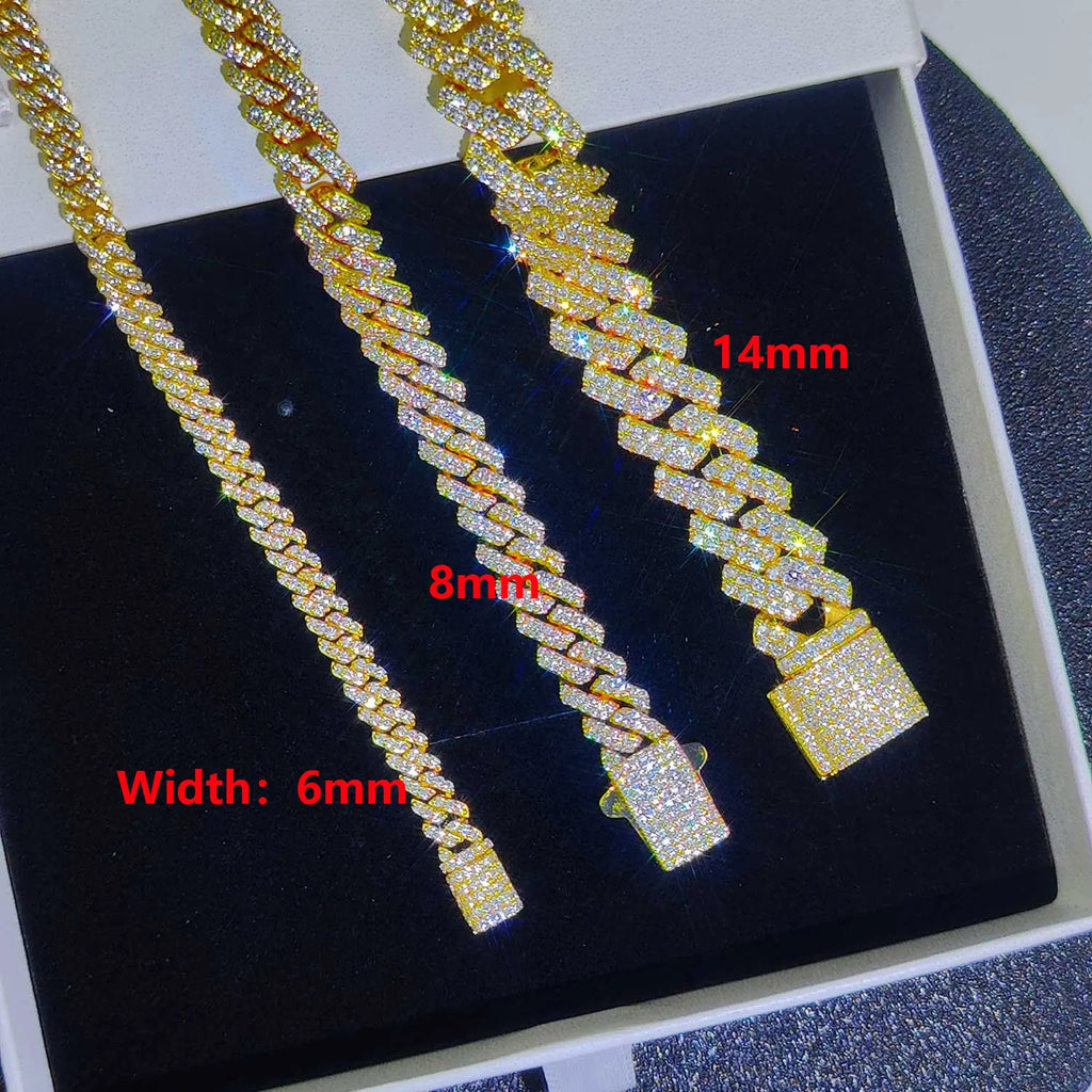 Drop Shipping 6/8/14mm Width Iced Out Cubic Zirconia Cuban Chain 1-2 Row Miami Cuban Link Necklace for Rapper Hip Hop Jewelry