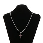 Two-Tone Iced Out Cross Pendant Red Zircon