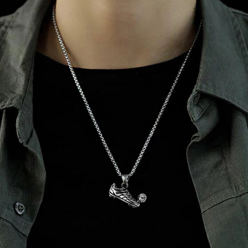 Silver Football Shoe Pendant Necklace Stainless