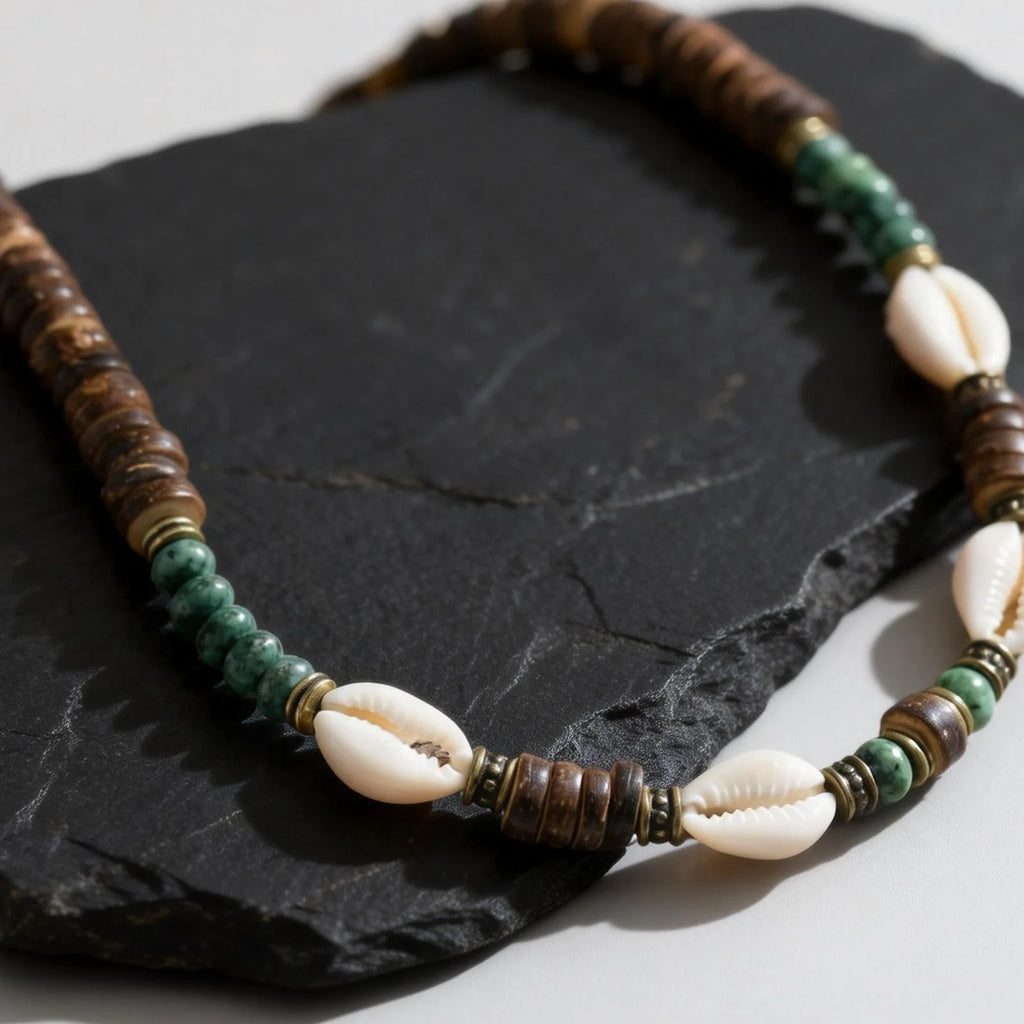 Coconut Shell Beaded Surfer Necklace