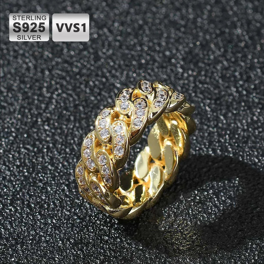 925 Silver Iced Out Cuban Ring VVS Moissanite