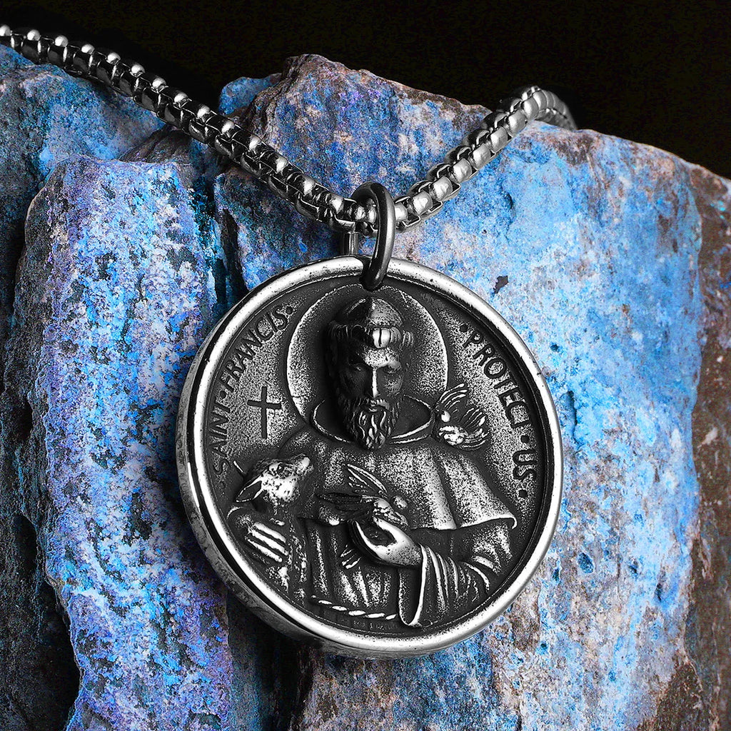 St. Francis Cross Pendant Necklace — Stainless Steel
