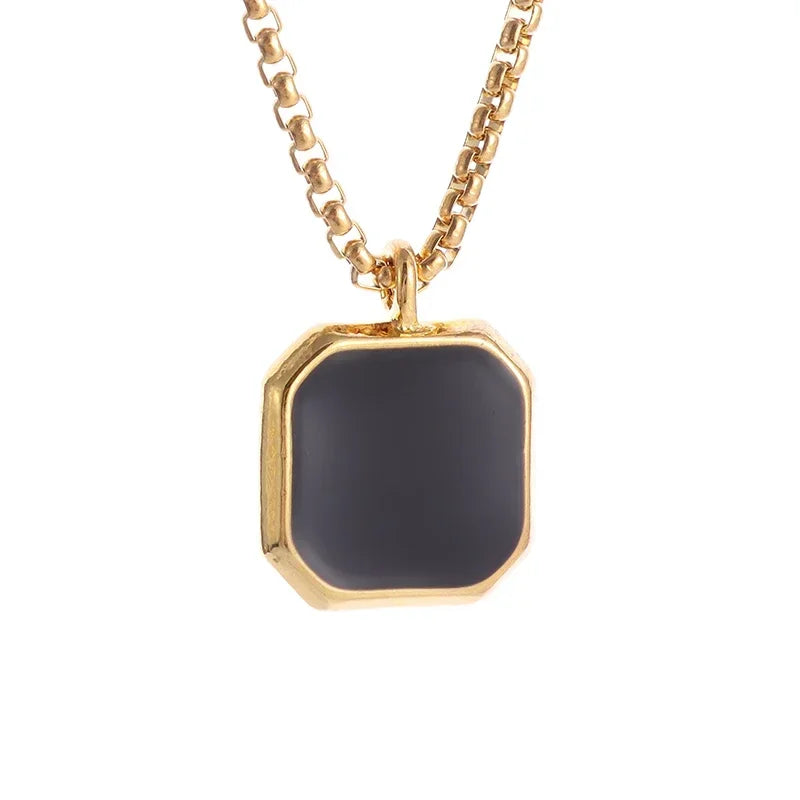 Stainless Steel Square Black Natural Stone Necklace Beautiful Geometric Polygon Pendant for Women Casual Punk Jewelry