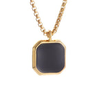 Stainless Steel Square Black Natural Stone Necklace Beautiful Geometric Polygon Pendant for Women Casual Punk Jewelry