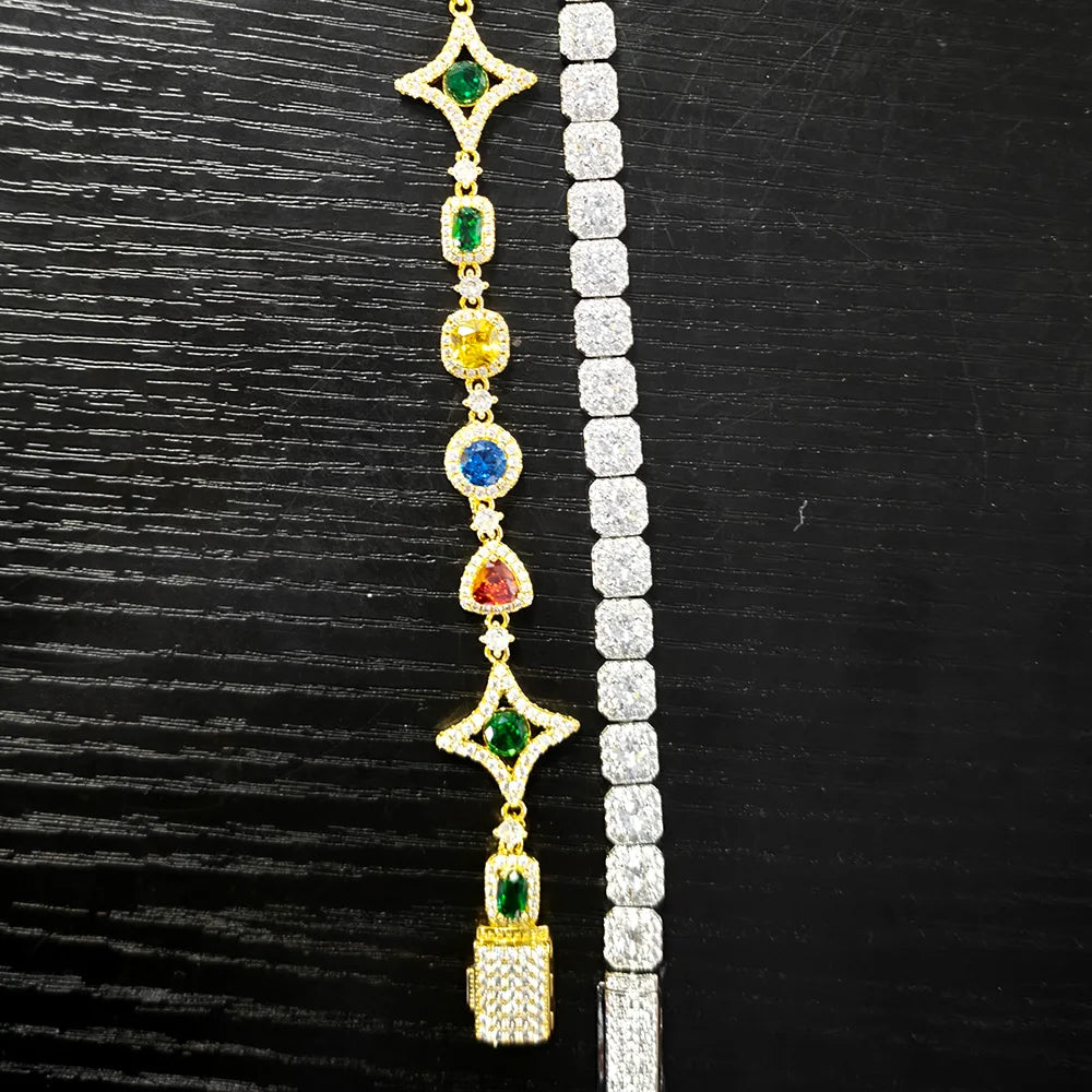 Star Tennis Bracelet Iced Out Colorful CZ