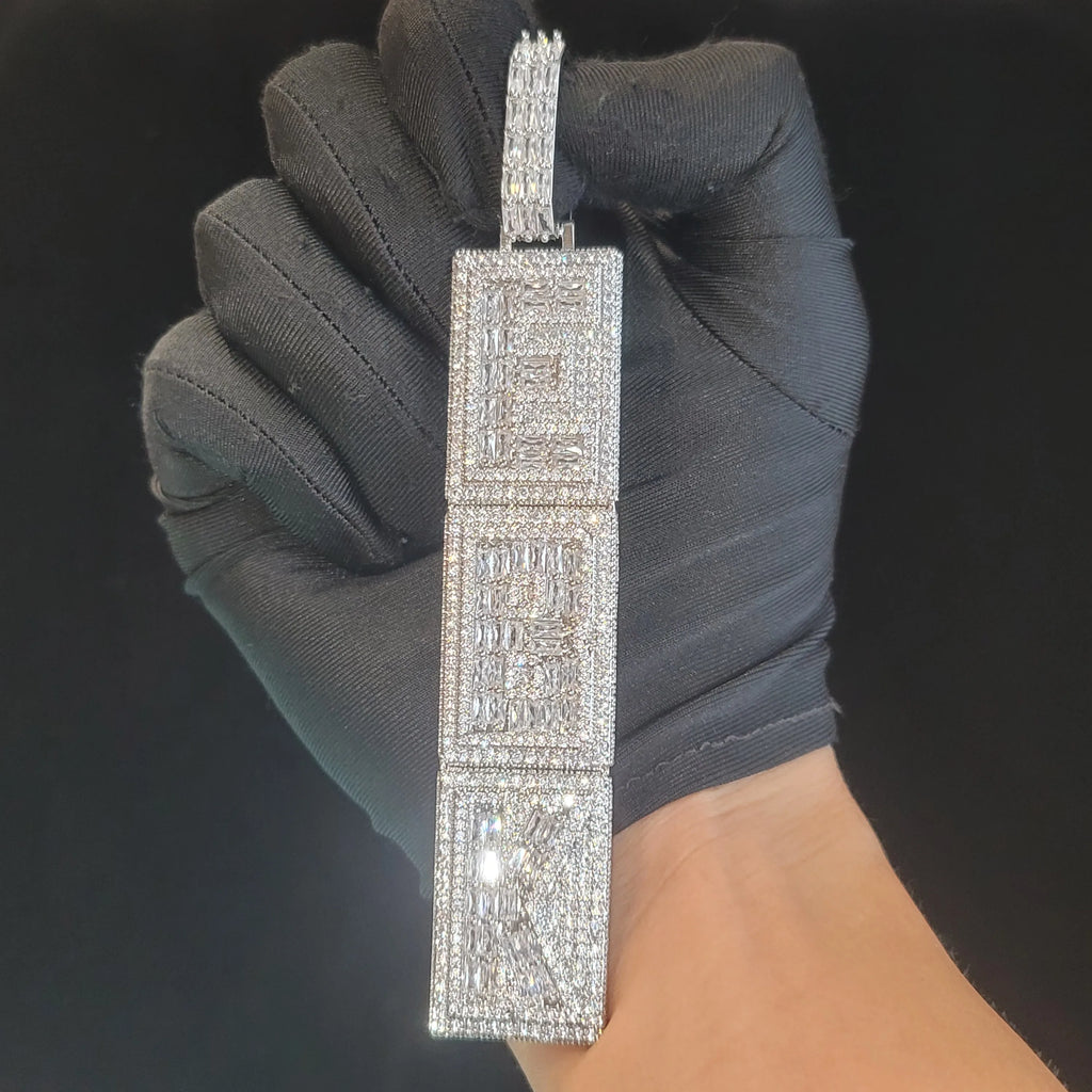 Custom Square Letter Multiple Rows Pendant For Men Personalized Mumber Necklace Cuban Link Chain Design Fonts Hip Hop Jewelry
