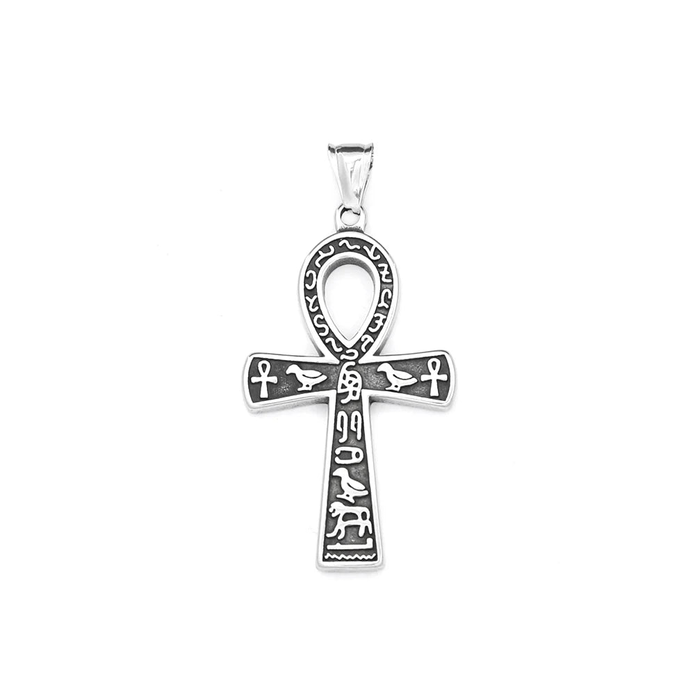 Vintage Fashion Ancient Egyptian Ankh Cross Pendant Necklace For Men Women Stainless Steel Amulet Jewelry Gifts