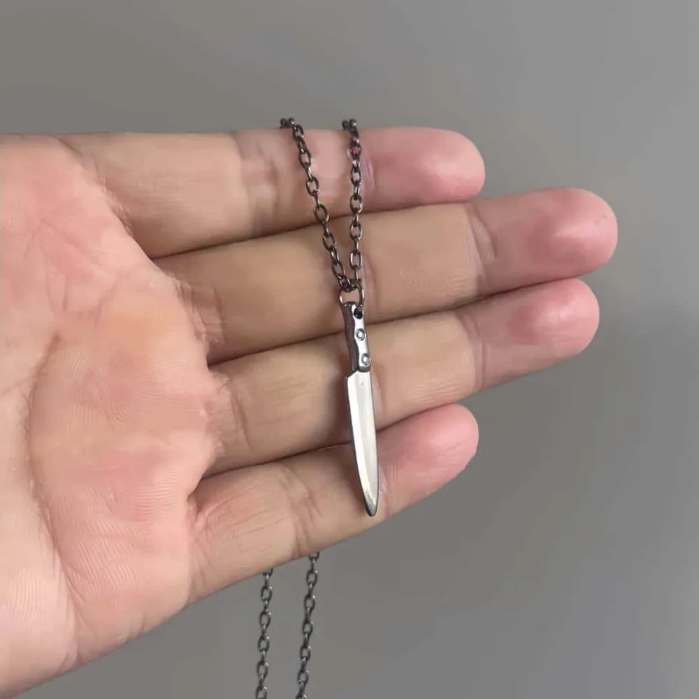 Mini Knife Pendant Necklace — Black-Tone