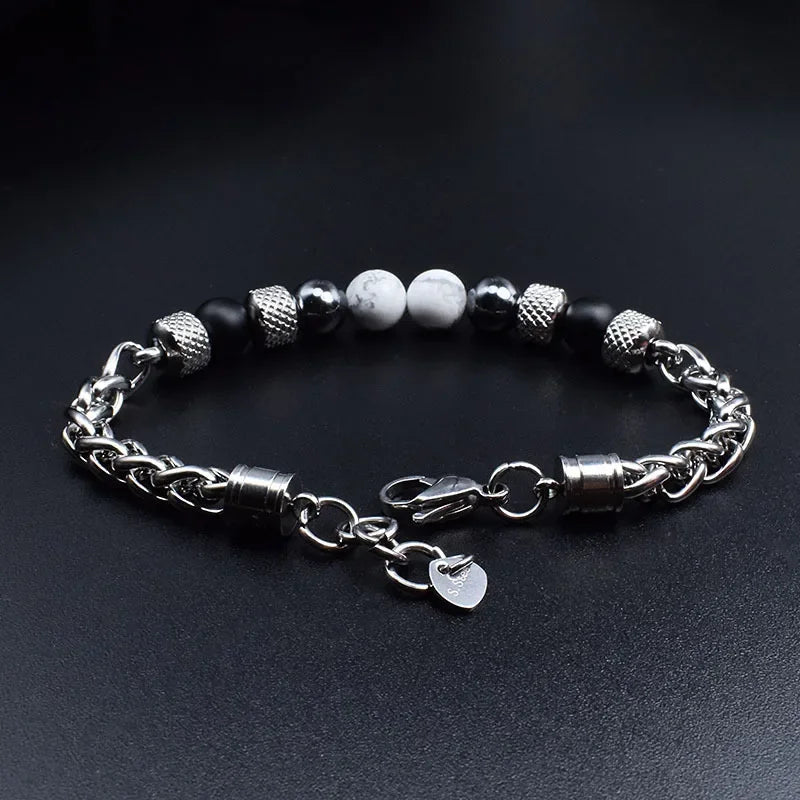Tiger Eye Beaded Bracelet — Stainless Steel