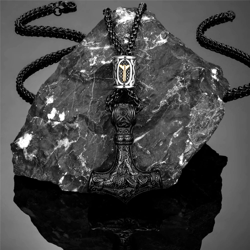 Thor's Hammer Mjolnir Pendant Necklace — Gold-Tone