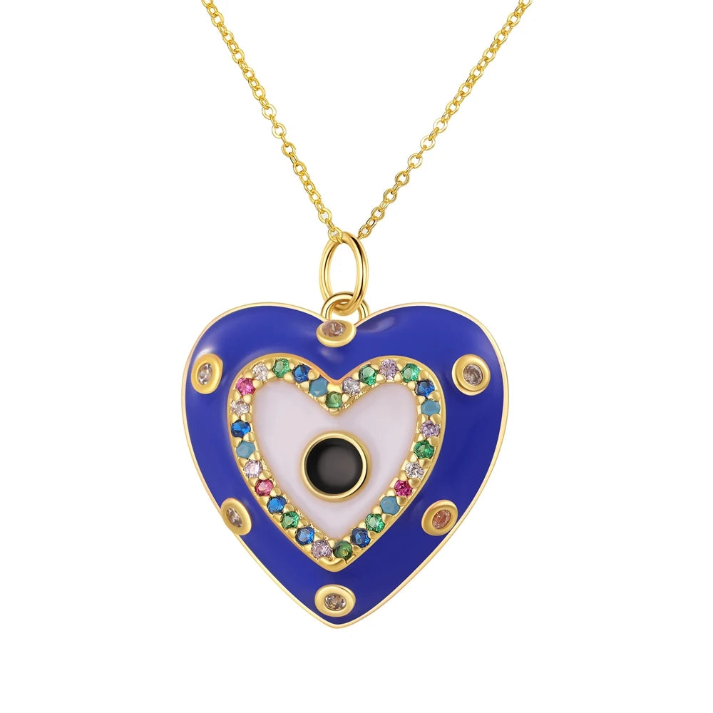 Iced Out Evil Eye Hamsa Hand of Fatima Necklace — Copper Alloy