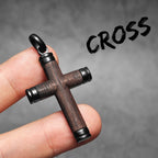 Wood Cross Pendant Necklace — Stainless Steel