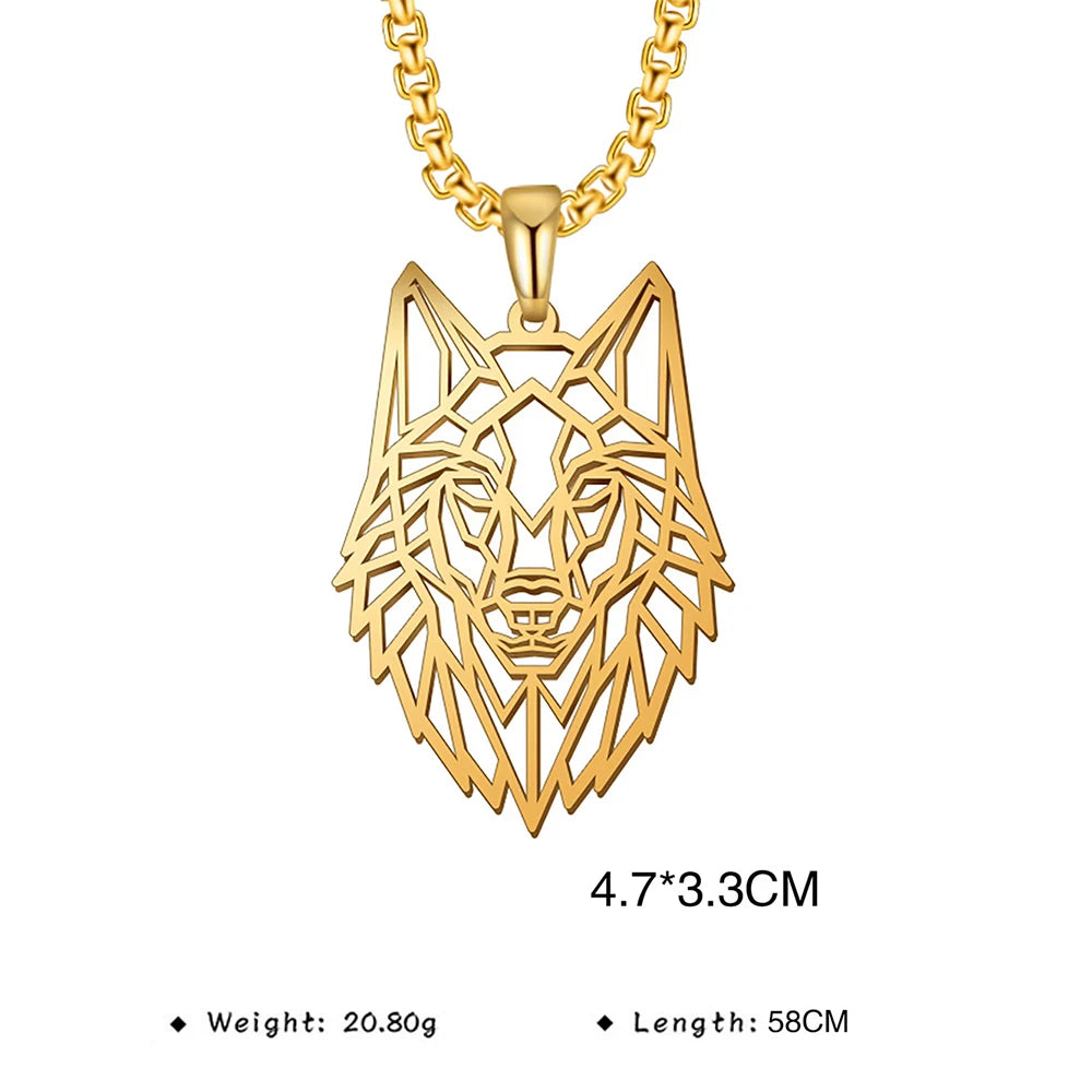 My Shape Lion King Crown Pendent Necklaces for Men Boys Stainless Steel Punk Animal Wolf Charms Choker Chains Hip Hop