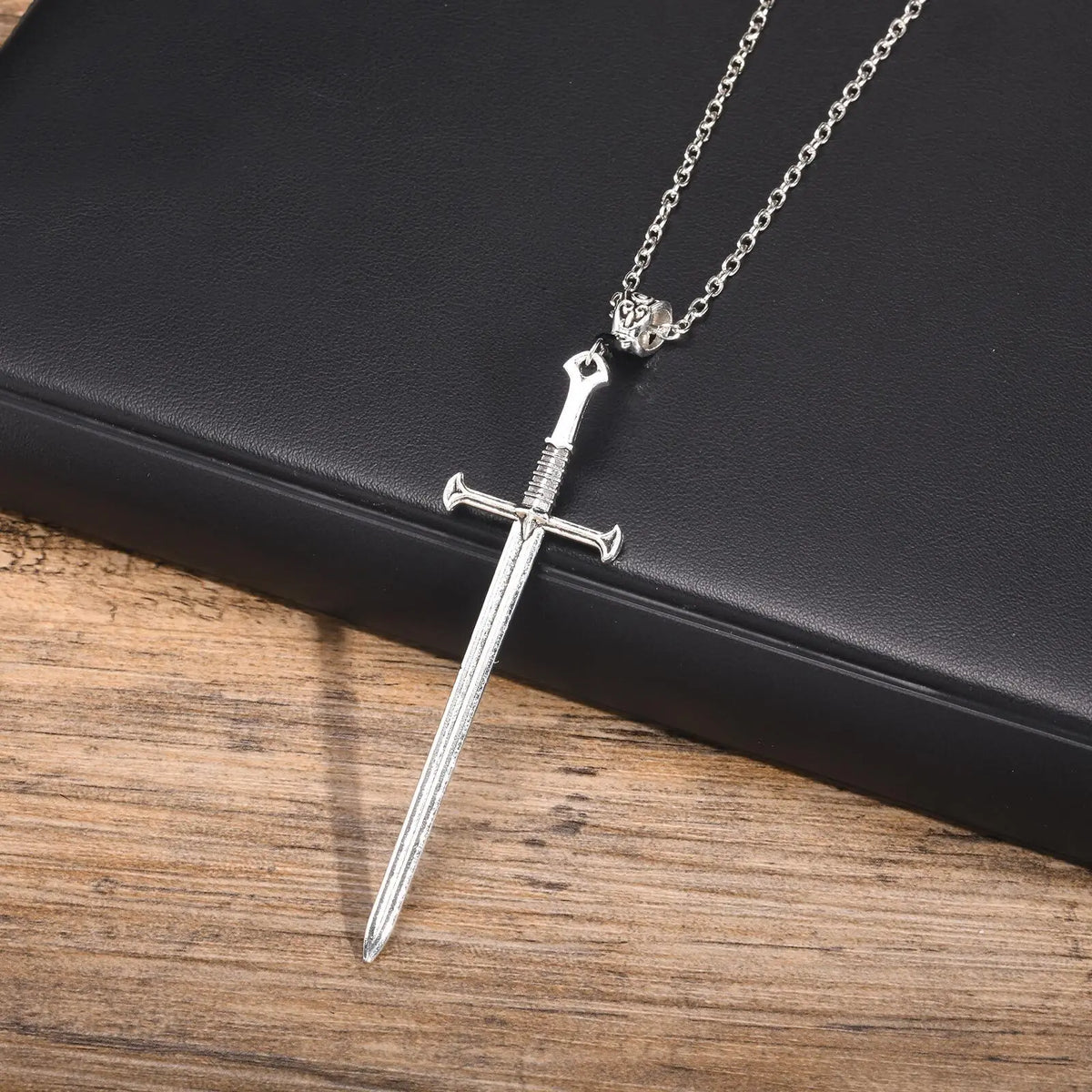 Sword and Cross Dagger Pendant Necklace — Two-Tone