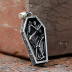 Vintage Men's Stainless Steel Steampunk Coffin Vampire Skull Skeleton Pendant Necklace Gothic Punk Biker Jewelry Gift