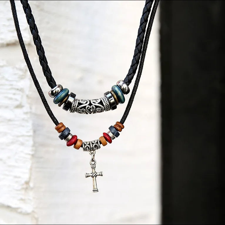Collana Uomo Artificial Leather Rope Beaded Necklace Men Collier Homme Arrow Pendant Necklace For Men Jewelry Collar