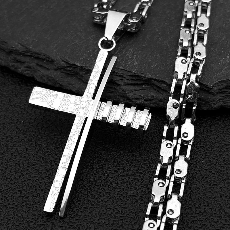 Gold Jesus Cross Pendant Necklace Byzantine — Stainless Steel