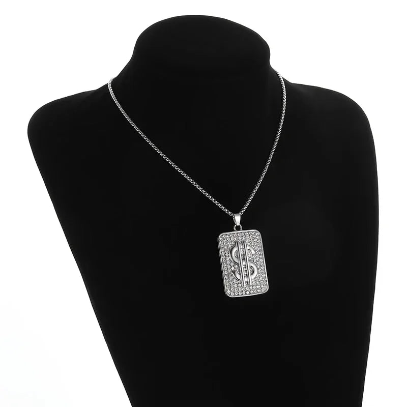 Men\'s Hip Hop Iced Out Dollar Sign Money Pendant Necklace Men\'s Punk Rap Rock Party Jewelry